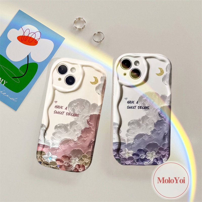 IPHONE Casing Tpu Lembut 3D Wavy Curved Edge Back Kompatibel Untuk Iphone11 13 14 12 Pro Max XR X XS Max6 7 8 6s Plus SE 2020 Kreatif Lukisan Cat Minyak Bunga Memiliki Mimpi Manis Cover