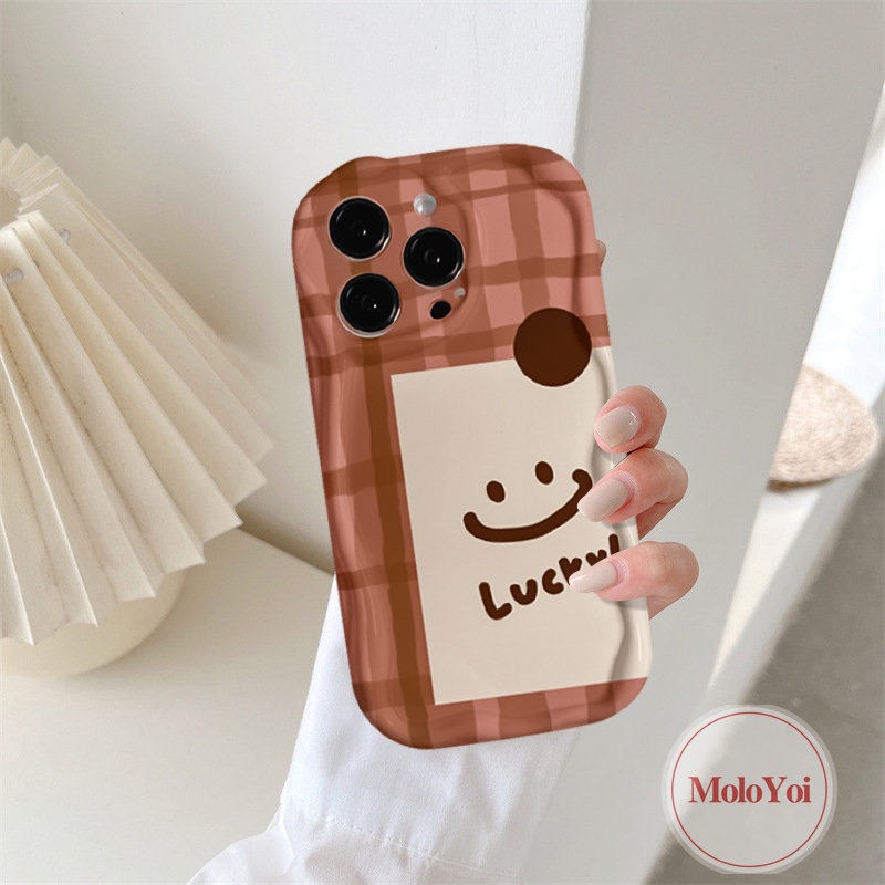 IPHONE Kartun Milk Tea Cute Smiley Back Case Kompatibel Untuk Iphone11 12 14 13 Pro Max XR X XS Max 7Plus 8 6s 7 6 Plus 8Plus SE 2020 Kreatif 3D Wavy Curved Edge Phone Soft Tpu Cover