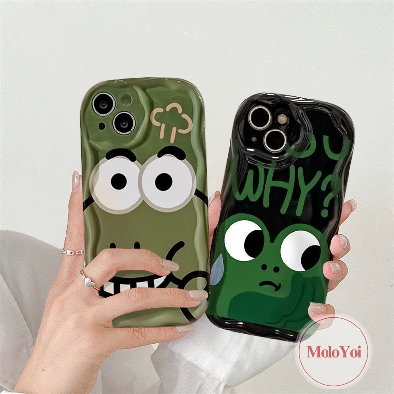 IPHONE Pasangan Lucu Kartun Lucu Katak Case Kompatibel Untuk Iphone11 14 12 13 Pro Max7 8 Plus XR X XS Max6 6s SE 2020 Monster Kecil Baru 3D Bergelombang Melengkung Tepi Lembut Tpu Lovers Cover