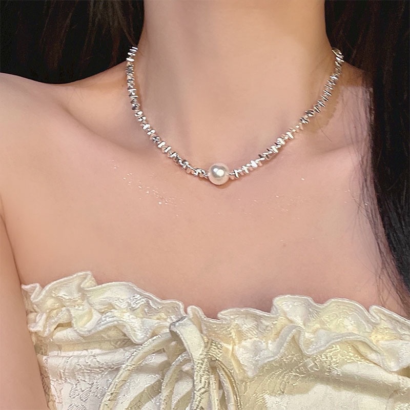 Yeezii Fashion Mutiara Kristal Opal Jantung Kalung Korea Y2k Perak Rantai Butterfly Cross Choker Untuk Wanita Perhiasan Aksesoris