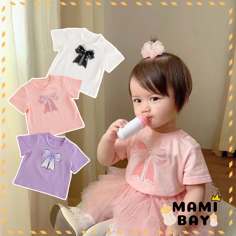 OKEYI baju anak bayi motif dasi kupu-kupu kaos anak perempuan lucu