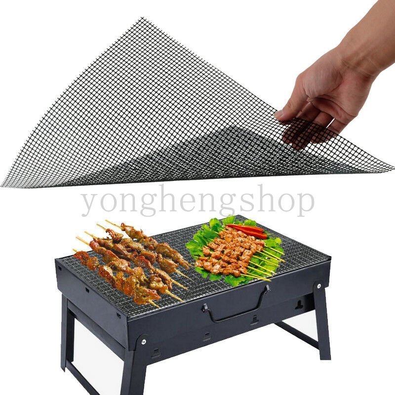 Non-stick Barbekyu Mesh Mat Reusable Tahan Panas BBQ Baking Net Pad Liner Outdoor Camping Memanggang Tikar Aksesoris Dapur