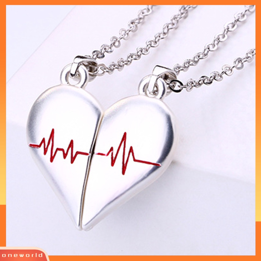 [ONE] 2pcs/set Kalung Pasangan Indah Dekoratif Alloy Electroplating Bright Heart Puzzle Necklace Untuk Pacaran