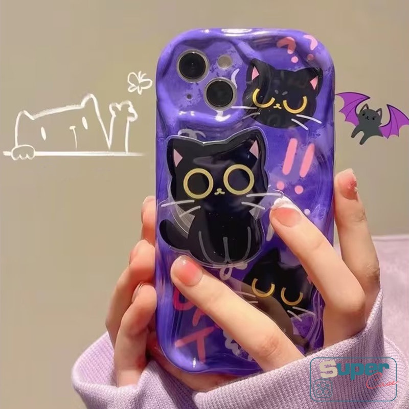 Casing Bracket Kucing Lucu Untuk Realme C55 C12 C21Y C11 C35 C25 C31 C25Y 9i 5 6i 7i 5i 5s C15 C3 C20 C25s C21 C30 C3 C17 C20A Lembut 3D Wavy Curved Edge Cartoon Case Dengan Stand Holder