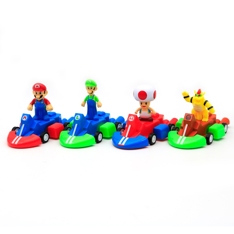 4pcs /set Film Super Mario Bros Pull-back Cars Luigi Mushroom Bowser Figurine Boneka Balap Mobil Kendaraan Mainan Untuk Anak Hadiah