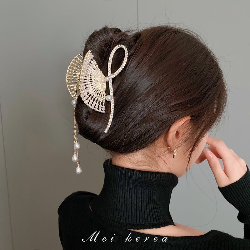 Jepit Rambut Korea Jedai Fashion Rumbai Kipas Mutiara Kristal Wanita Elegan High Quality Impor