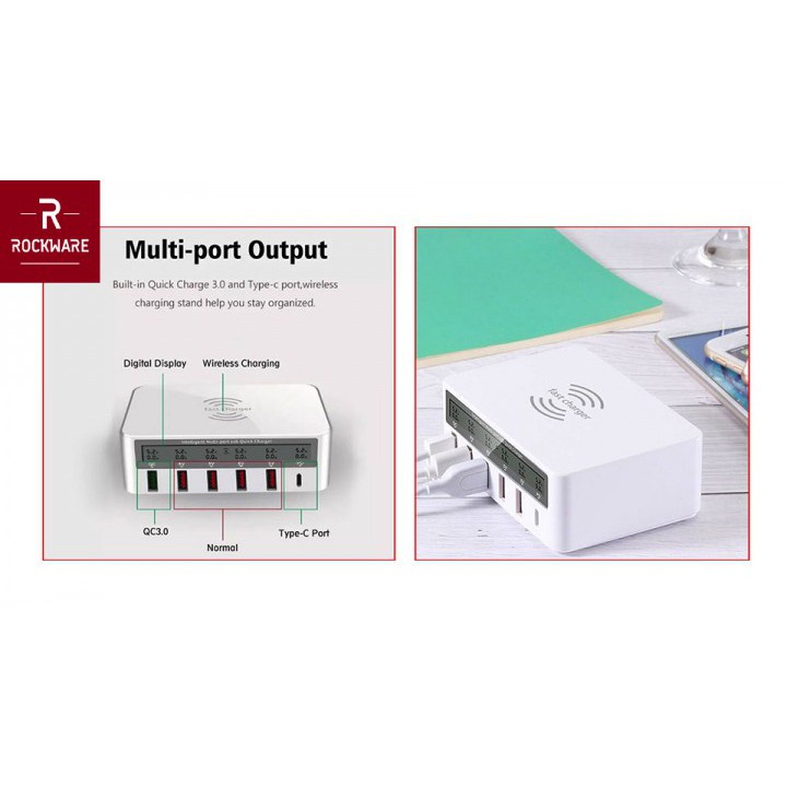 ROCKWARE WLX-818F - 5 Fast Charging USB and 1 USB Type-C LED Display