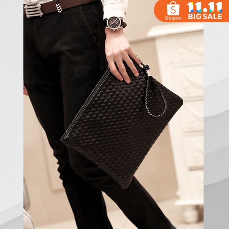 Clutch Tangan Kulit Anyaman Tas Santai Tas Tangan Pria LX_Store