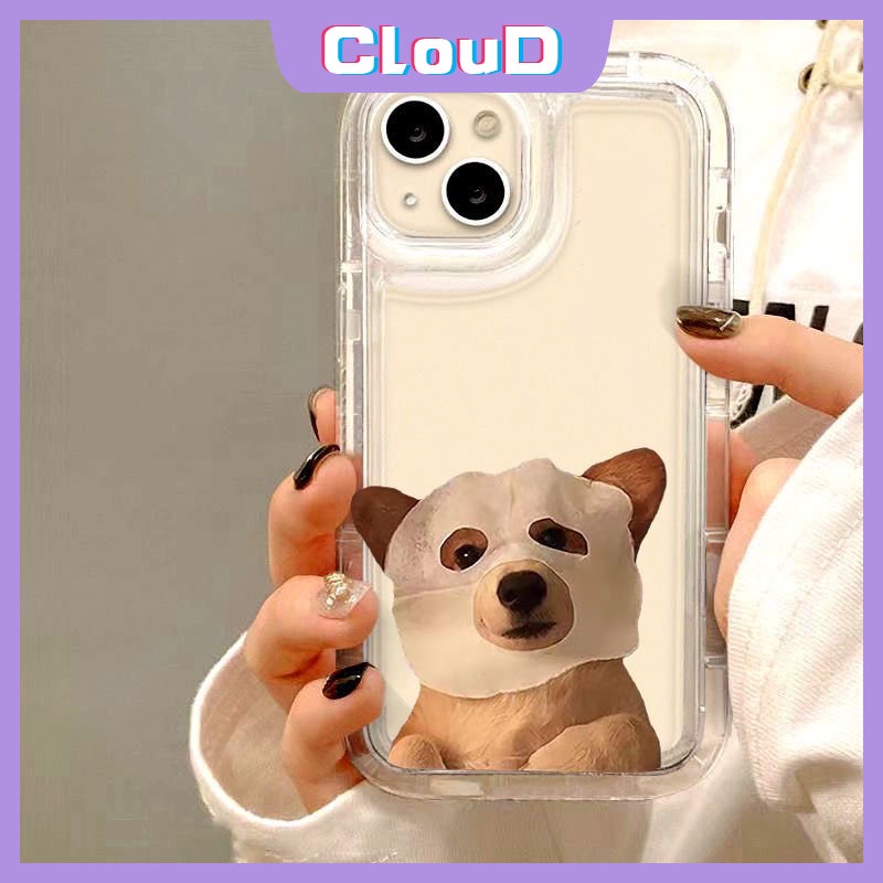 IPHONE Masker Lucu Cute Cat Dog Airbag Phone Case Kompatibel Untuk Iphone11 12 13 14 Pro MAX XR 8 7 6 6S Plus X XS MAX 7Plus SE 2020 Pasangan Shockproof Lembut Bening Kartun Penutup Belakang