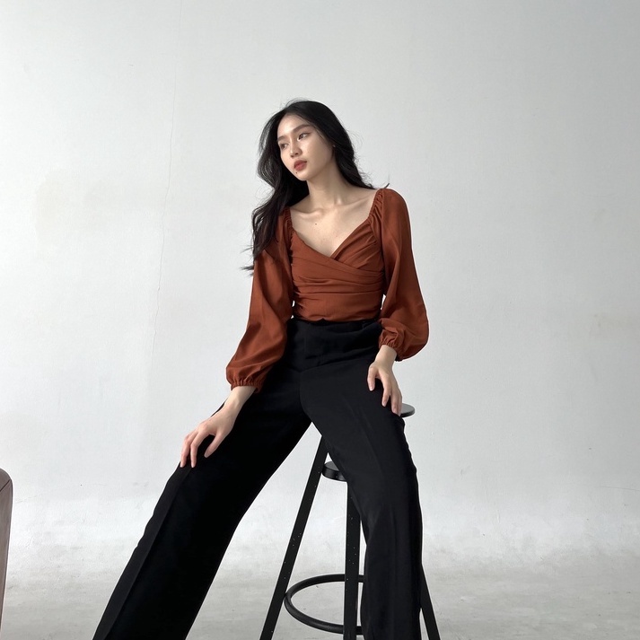 BEFAST - ZRX OOTD WANITA BLOUSE KELA / PIXIE LONGSLEEVE TWISTCONE / Blouse Wanita Model Terbaru / Fashion Kekinian Remaja ABG Trendy / Atasan Lengan Panjang Wanita / OOTD Wanita Ala Korean Style / Blouse Crop Polos Trendy / Outfit Wanita Formal