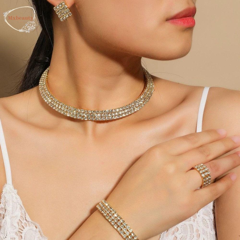 Mxbeauty Set Perhiasan Pernikahan Trendi Vintage Indah Klasik Mengkilap Korea Cincin Gelang Set