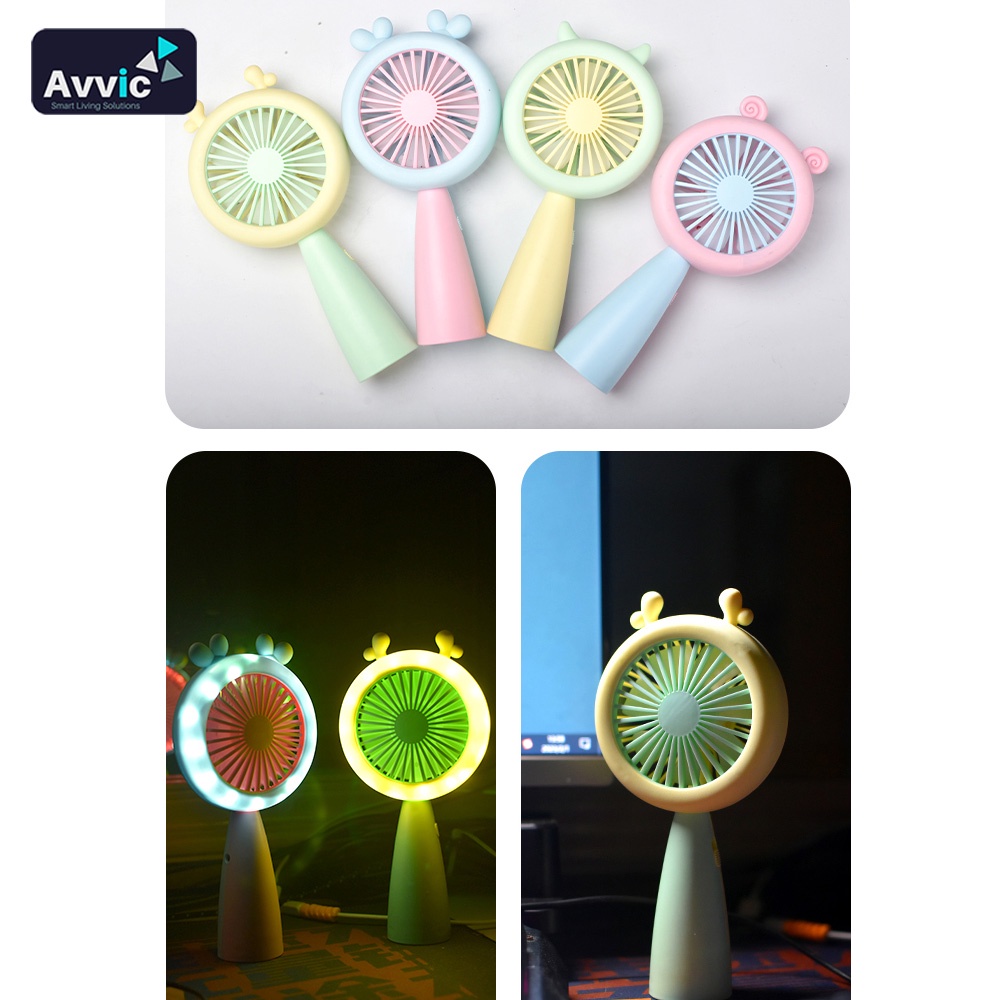 AVVIC Kipas Angin Lampu LED HQ66-17 Mini Portable Handheld Fan LED Light USB Rechargeable