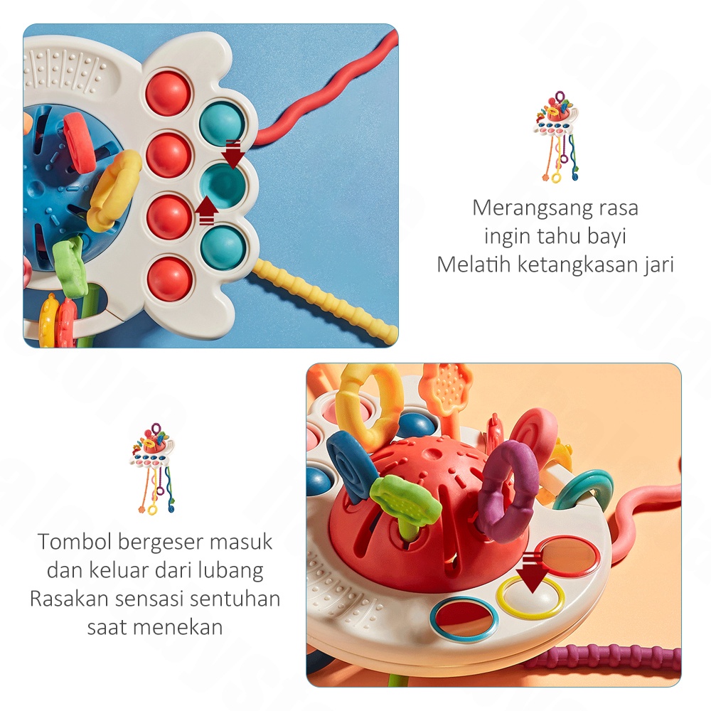 Halo Baby Teether Gigitan Bayi Bentuk Gurita/Multifungsi Pop It Teether Bayi/Tarik Panjang Mainan Gigitan/Mainan Edukasi Bayi