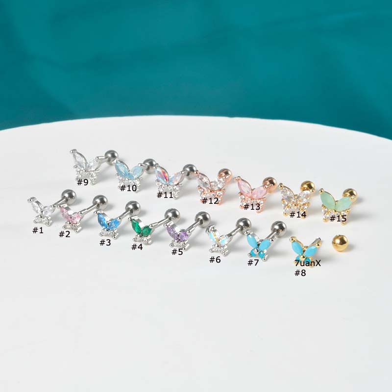 1biji Chic Kupu-Kupu Tragus Anting Stud Helix Pinna Lobe Piercing 20Gauge Stainless Steel Barbel