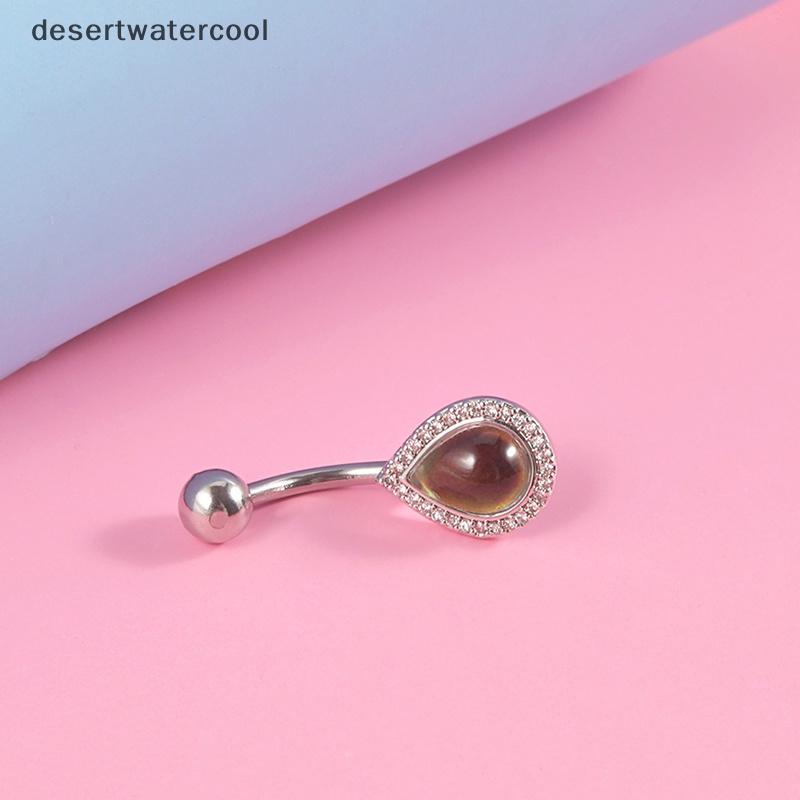 Deid2023fashion Sexy Belly Button Nail Body Jewelry Berubah Warna Tetesan Air Liontin Kristal Belly Button Rings Untuk Wanita Perempuan Martijn