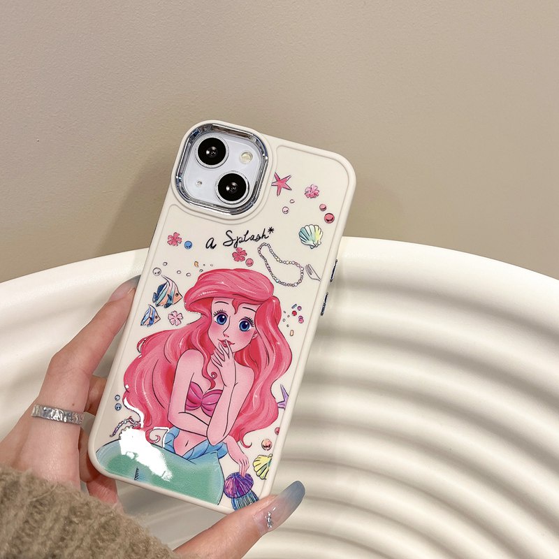 All New Electroplated Camera Skin Silicone Soft Case IPhone 11 12 13 14 Pro Max Fashion Wanita Hadiah Lucu Kartun Telepon Kasus Putri Duyung Princess