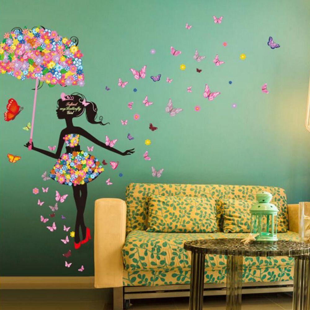 Populer Stiker Dinding Bunga Warna-Warni Dekorasi Rumah Latar Belakang Ornamen Kupu-Kupu Decals