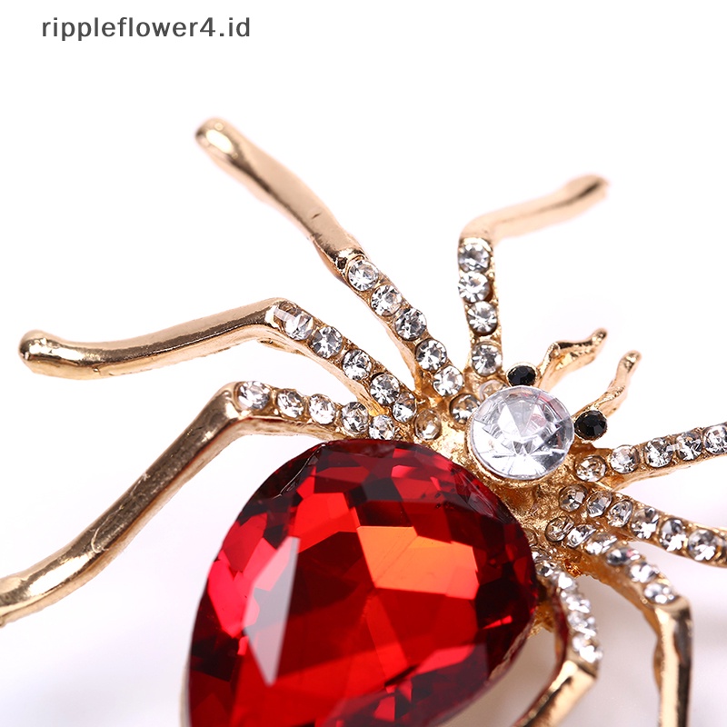 {rippleflower4.id} Fashion Lady Kristal Spider Pin Bros Dekorasi Korsase Badge Perhiasan Hadiah~