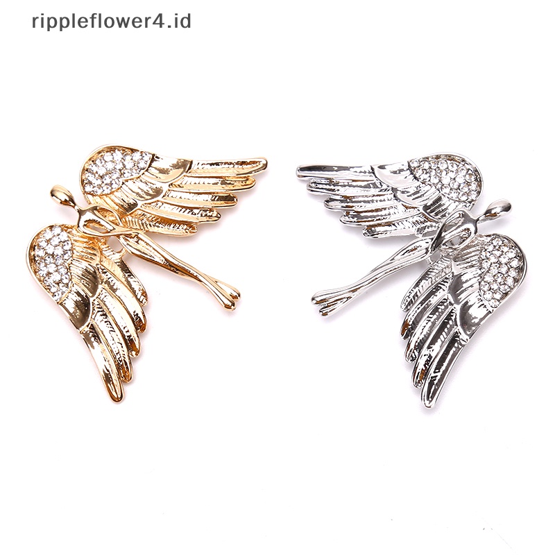 {rippleflower4.id} Fashion Kristal Sayap Malaikat Pria Wanita Lencana Pin Bros Kerah Medali Dekorasi~