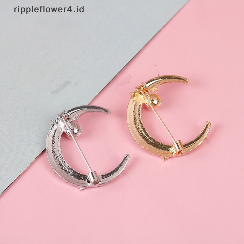 {rippleflower4.id} Mutiara Berlian Imitasi Bulan Bros Wanita Pernikahan Kantor Bros Pin Hadiah Aksesoris~