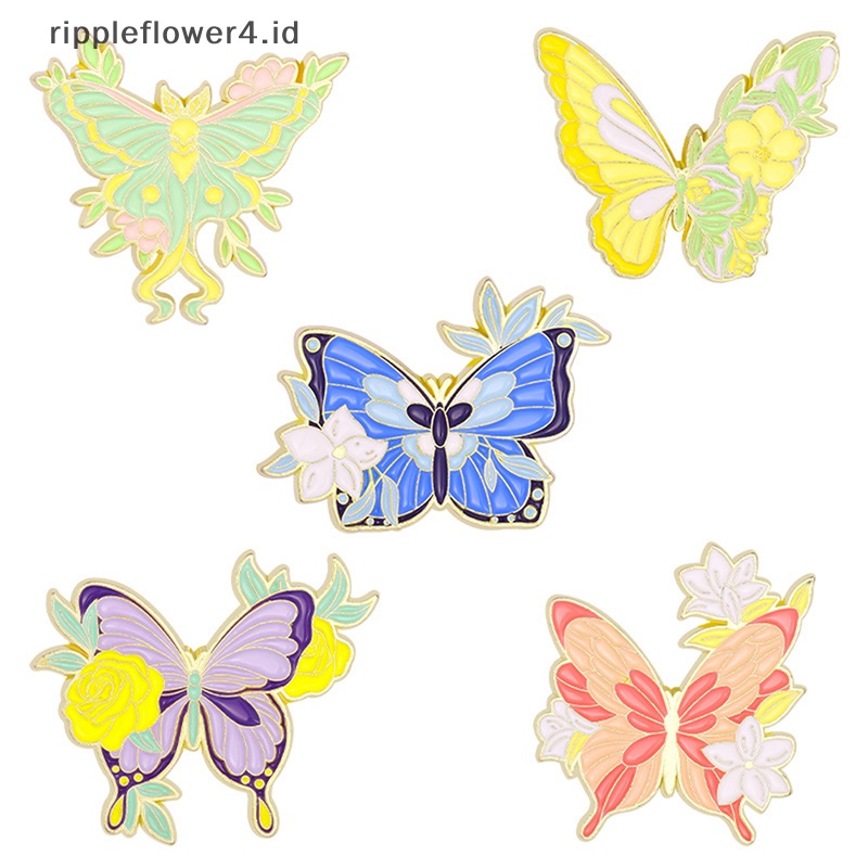 {rippleflower4.id} Sayap Bunga Kupu-Kupu Enamel Pin Bros Serangga Custom Actias Seleme Lapel Lencana Perhiasan Hewan~