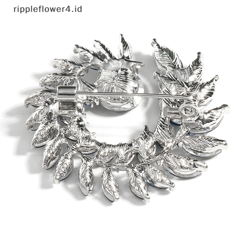 {rippleflower4.id} Fashion Berlian Imitasi Kristal Olives Daun Bros Pin Wanita Kerah Jas Gaun Aksesoris~