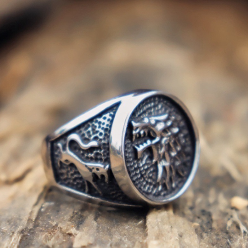 Retro Viking Serigala Cincin Untuk Pria Biker Es Serigala Rumah Stark Winterfell Hewan Pria Cincin Nordic Fashion Perhiasan