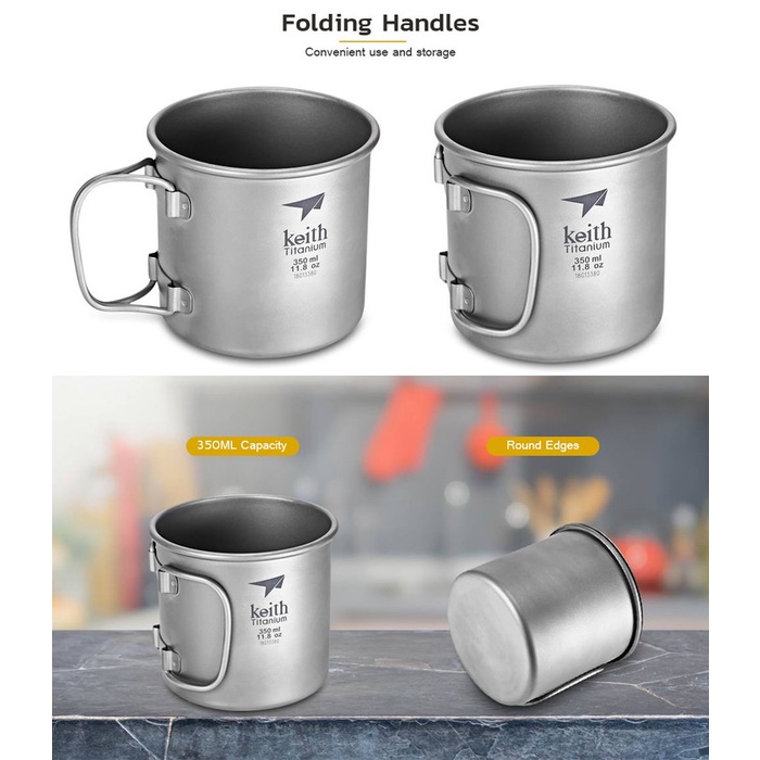 Keith Titanium Ultralight Folding Mug Gelas Camping Traveling Original