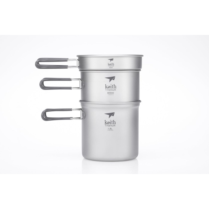 Keith Ti6014 3-Piece Titanium Pot and Pan Cook Set Alat Masak Camping