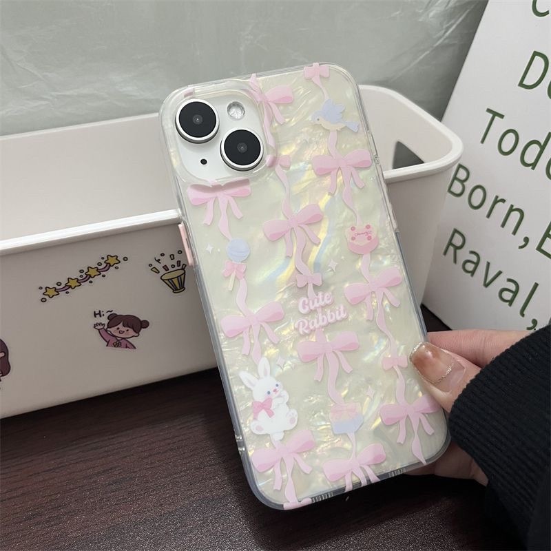 Ins Gaya Cocok Untuk iPhone 14 Pro Max iPhone Phone Case Double-layer Dicetak Pola Busur Kompatibel Dengan Iphone13 13pro 13prm iPhone 11 11pro 14plus 12Pro Max Shockproof TPU Phone Case