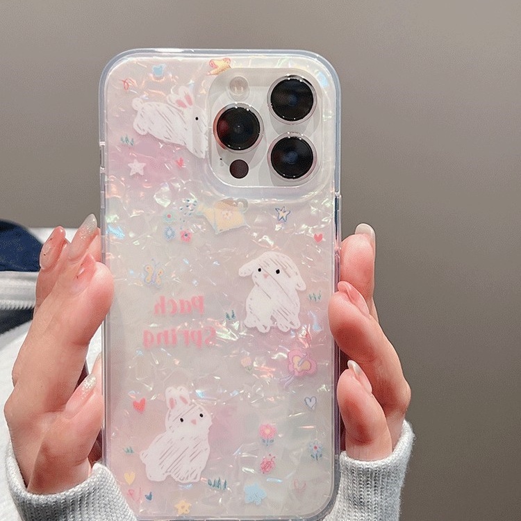 Ins Gaya Cocok Untuk iPhone 14 Pro Max Casing Ponsel iPhone Motif Kelinci Ganda Kompatibel Dengan Iphone13 13pro 13prm iPhone 11 11pro 14plus 12Pro Max Casing Ponsel TPU Tahan Guncangan