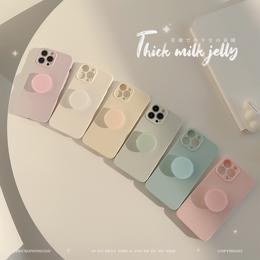 IPHONE 6warna Desain Dasar Macaron Warna Solid Perlindungan Penuh Telepon Soft Case Cover Dengan Holder Bulat Untuk Iphone11 12 13 14 PLUS PRO MAX