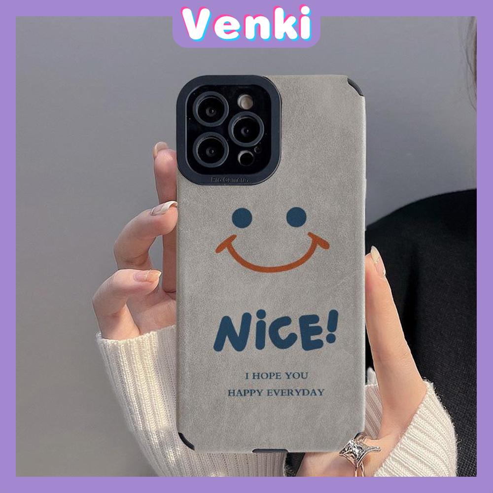 VENKI - Untuk iPhone 11 Case Kulit Kulit Murid Mata Suede Ponsel Case Lembut Shockproof Airbag Case Pelindung Kamera Senyum Lucu Bagus Kompatibel dengan iPhone 14 13 Pro max 12 xr xs 7