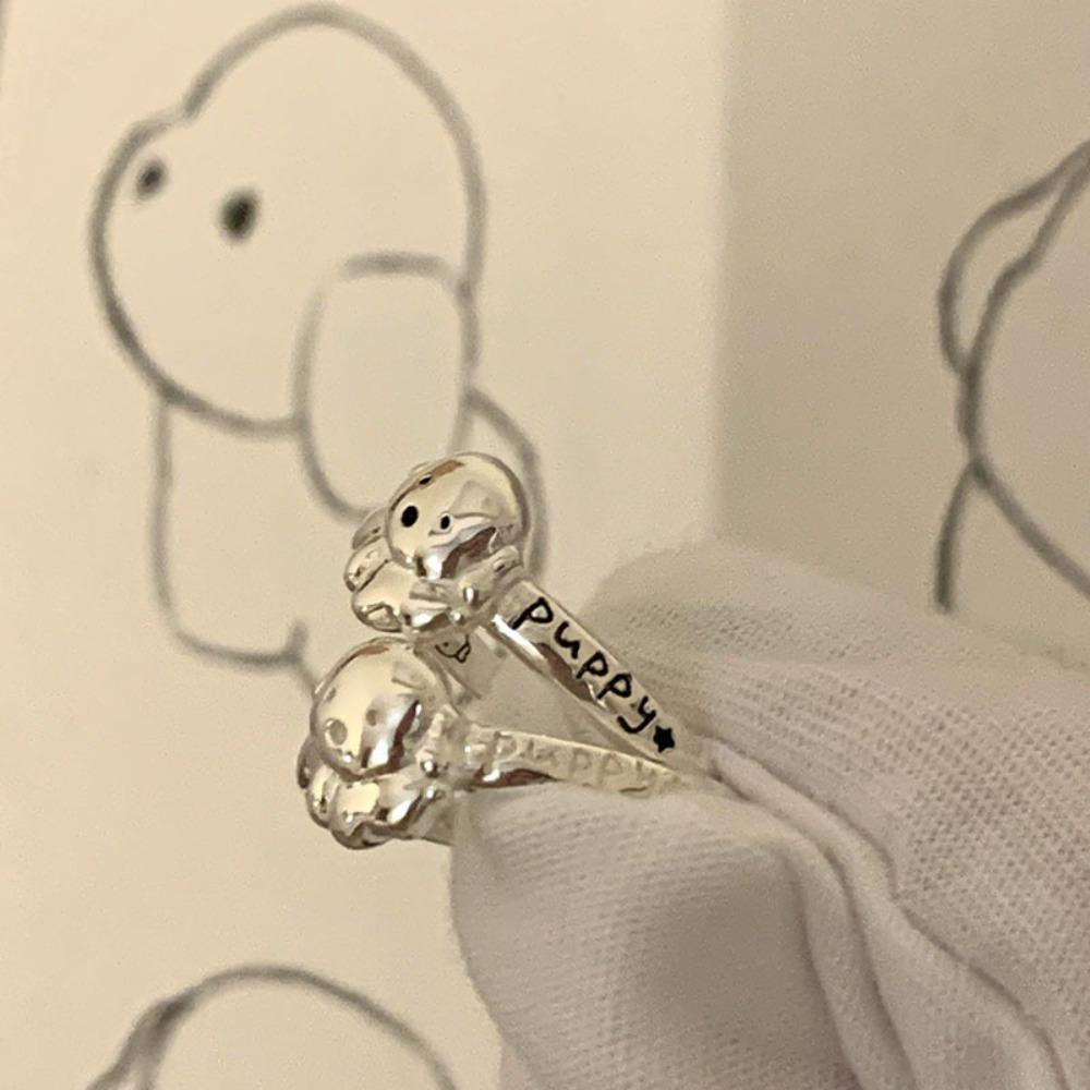 Mxbeauty Lucu Puppy Cincin Fashion Manis Pasangan Perhiasan Niche Desain Surat Pribadi Ukiran Jari Cincin