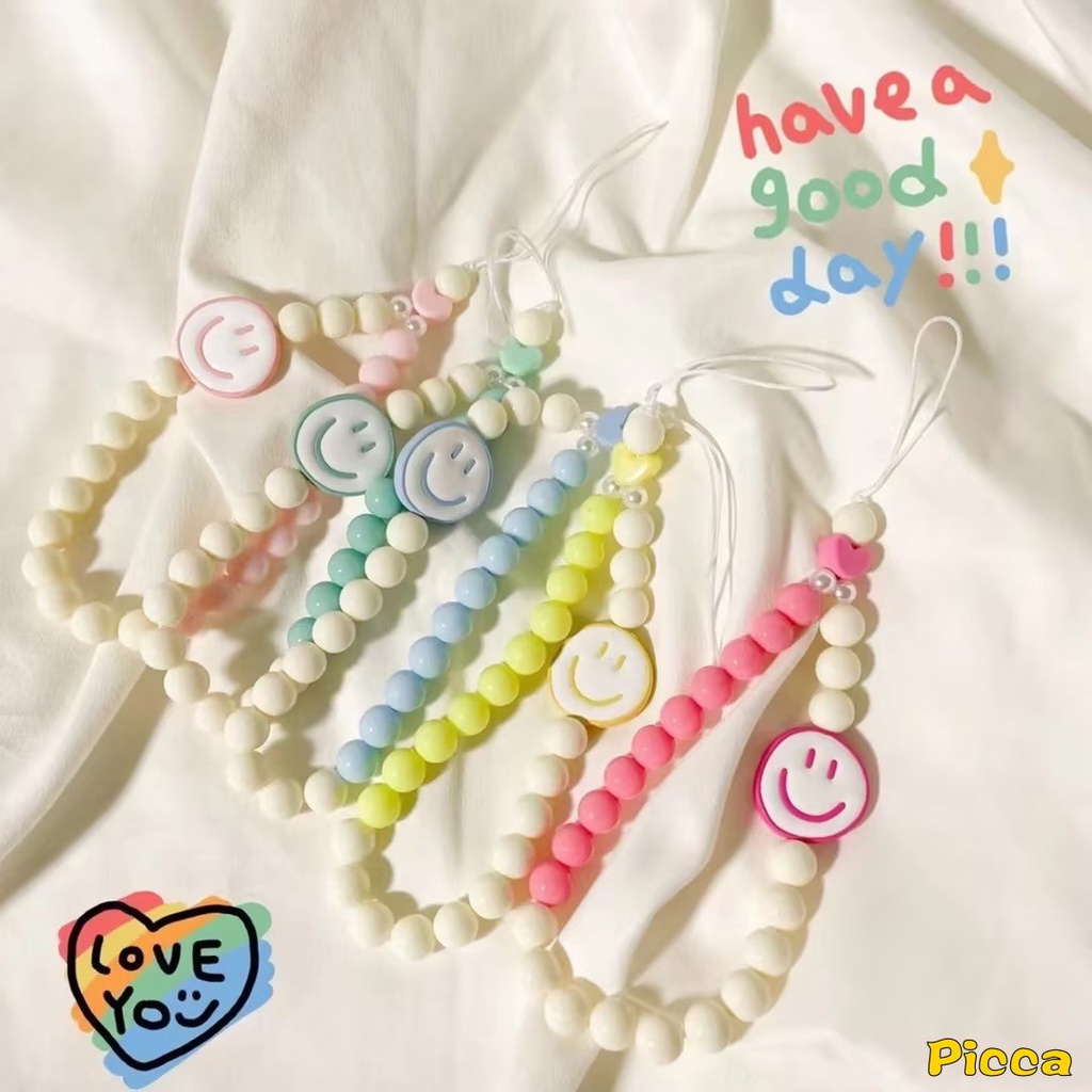 Kreatif DIY Manik-Manik Lanyard Rantai Telepon Akrilik Gadis Warna-Warni Cinta Mutiara Rantai Gantung Untuk Wanita Gadis Manis Smiley Aksesoris