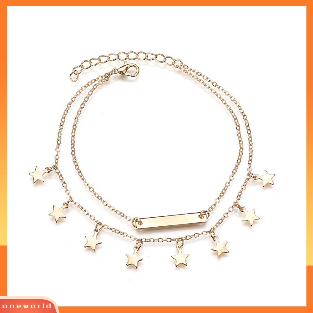 [WOD] Double Layer Star Bar Charm Anklet Wanita Pantai Sandal Barefoot Ankle Bracelet