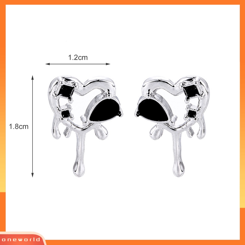 [WOD] 1pasang Wanita Anting Hitam Jantung Pesona Busana Harian Berlian Imitasi Tindik Studs Earring Pesta Perhiasan Hadiah Fashion Jewelry