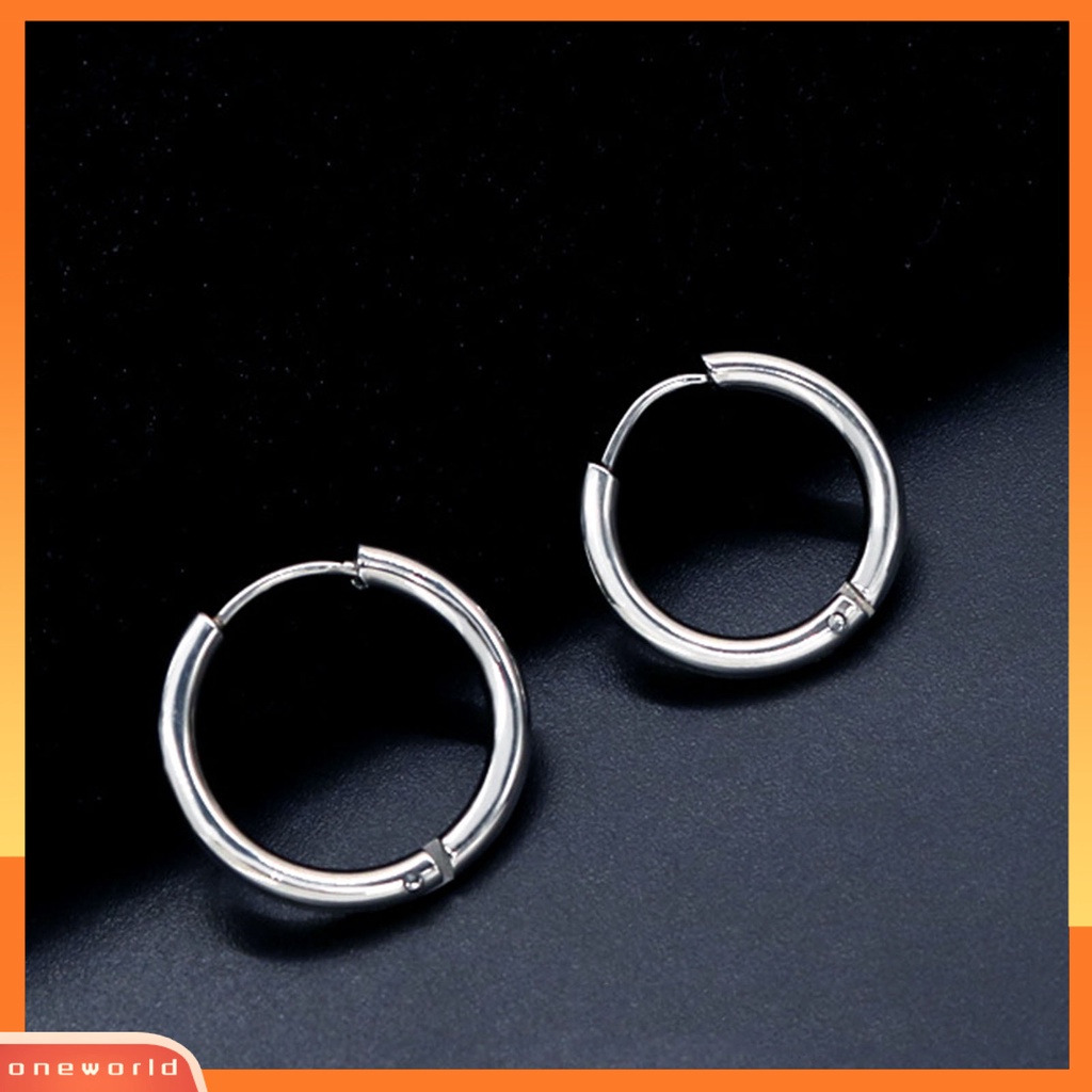 [WOD] 1pc Anting Bulat Tindik Halus Warna Silver Anting Pria Simple Bahan Stainless Steel Untuk Belanja