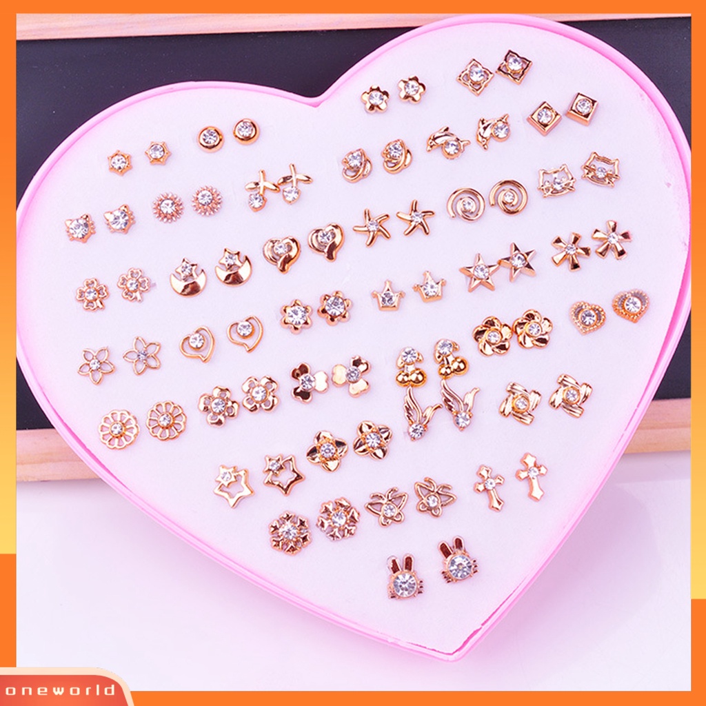 [WOD] 36pasang Wanita Ear Studs Set Bersinar Multi-Warna Kartun Ringan Tidak Bahaya Hias Stainless Bentuk Berbeda Stud Earrings Set Hadiah