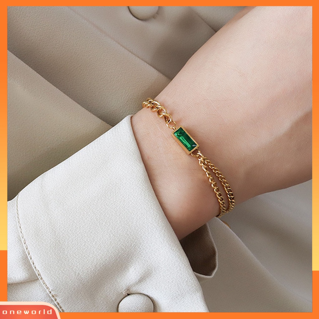 [WOD] Wanita Anting Dirantai Persegi Cubic Zirconia Perhiasan Vintage Electroplating Kalung Anting Gelang Untuk T Show Gown