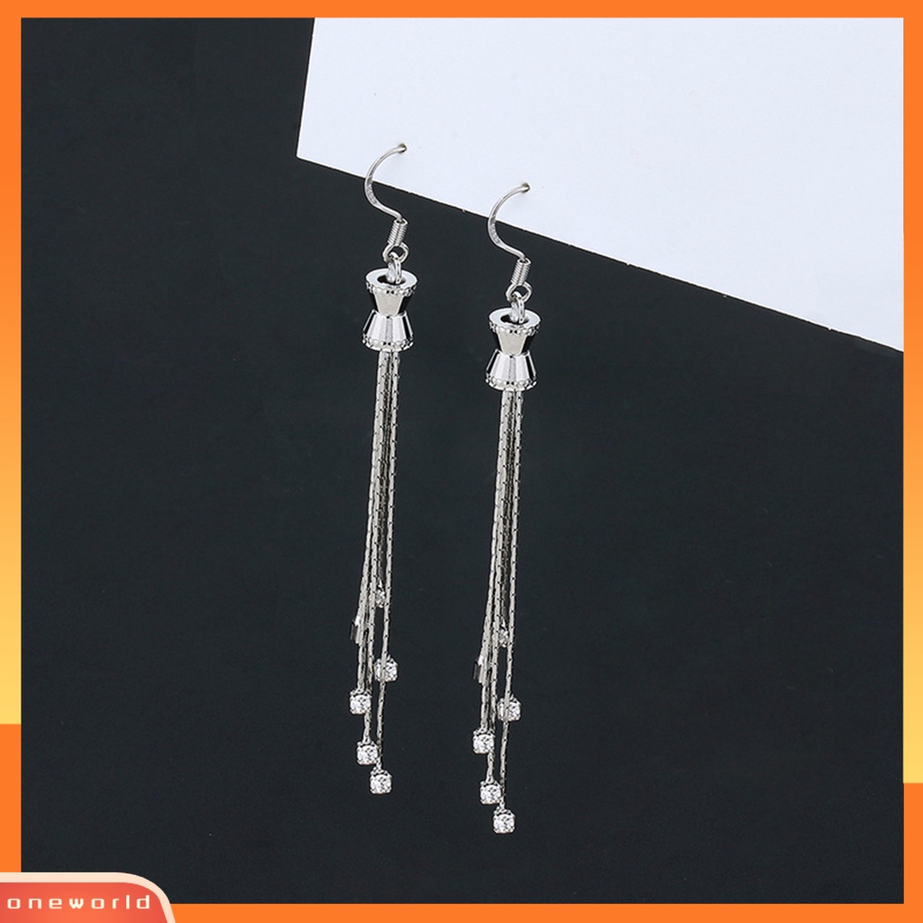 [WOD] 1pasang Anting Menjuntai Jumbai Panjang Temperamen Elegan High Gloss Cantik Hadiah Fashion Perhiasan Bling Zirkon Hook Linear Earrings Untuk Pacaran