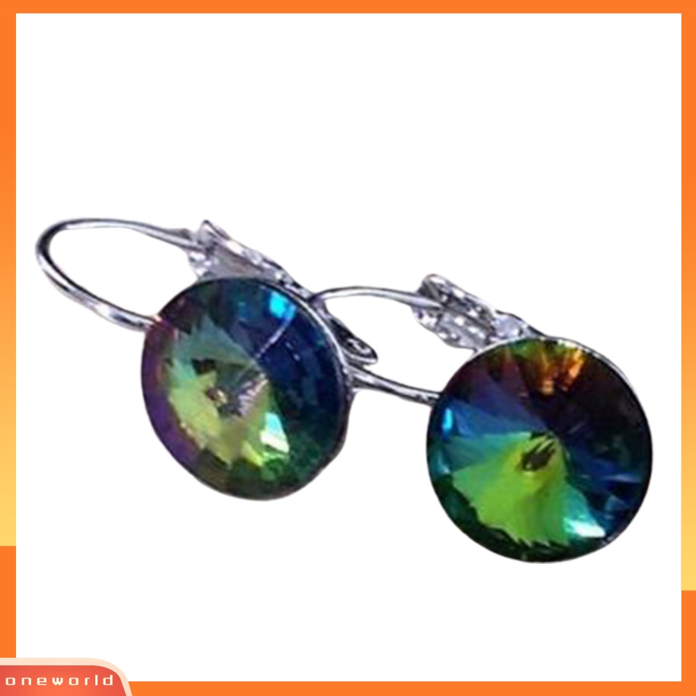 [WOD] Wanita Potongan Bulat Berlian Imitasi Menjuntai Drop Leverback Anting Perhiasan Pesta Pernikahan