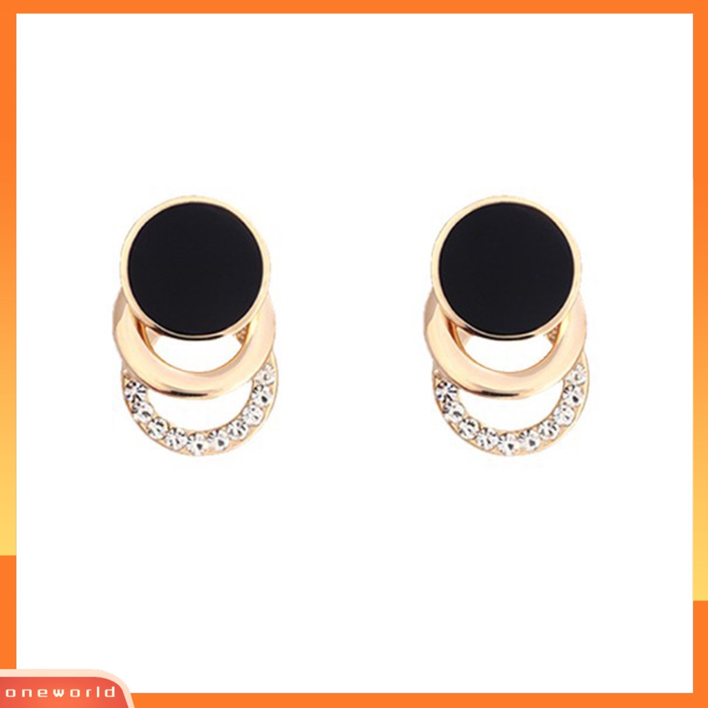 [WOD] 1pasang Ear Studs Multi-layer 3cincin Bulat Lingkaran Hitam Hadiah Fashion Perhiasan Berlian Imitasi Berkilau Wanita Anting Untuk Harian