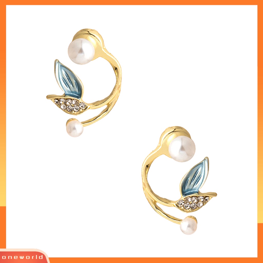 [WOD] 1pasang Anting Tusuk Glitter Mutiara Imitasi Dekorasi Telinga Retro Temperamen Mermaid Tail Shape Rhinestone Earrings Untuk Perjamuan