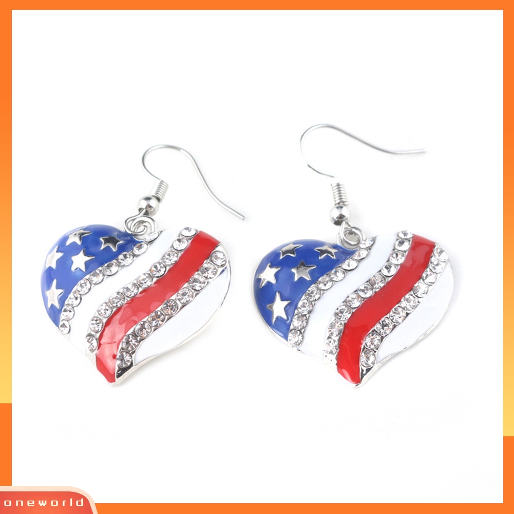 [WOD] Chic Bendera Amerika Hati Bintang Berbentuk Berlian Imitasi Ear Hook Anting Wanita Perhiasan