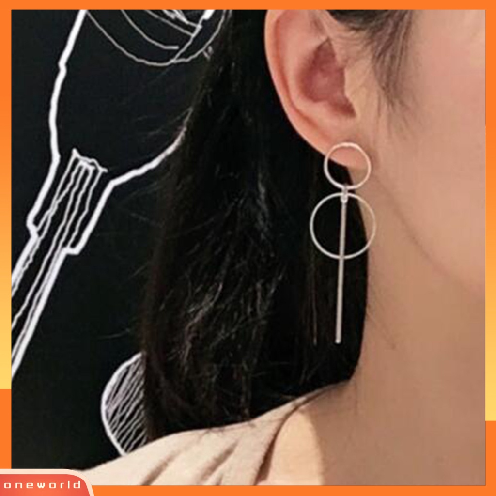 [WOD] Wanita Anting Alloy Geometris Lingkaran Ganda Rumbai Panjang Menjuntai Ear Studs Earrings Perhiasan Untuk Pesta