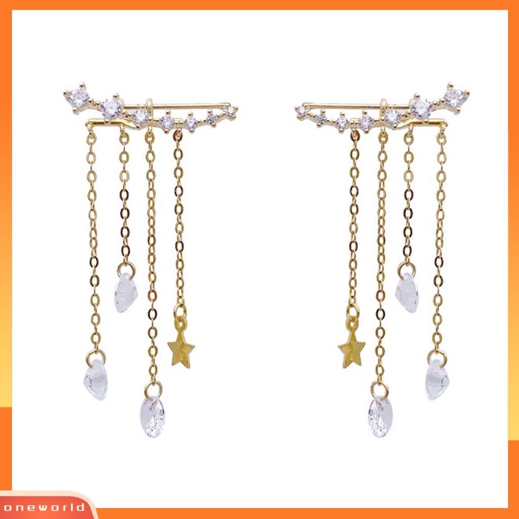 [WOD] 1pasang Wanita Drop Earrings Colorfast High-end Berlian Imitasi Mengkilap Rumbai Anting Gantung Perhiasan Perempuan