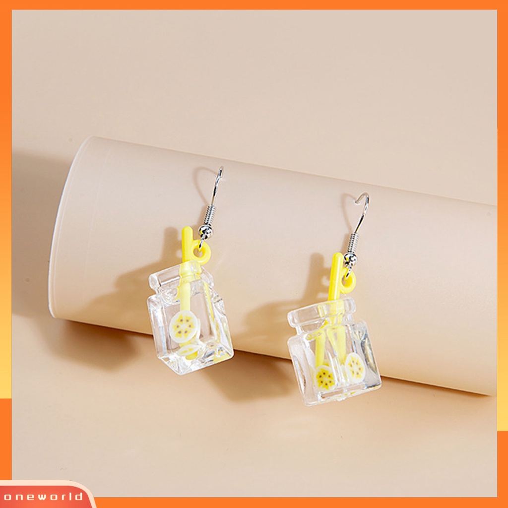 [WOD] 1pasang Drop Earrings Indah Ringan Resin Kartun Buah Susu Cangkir Teh Anting Untuk Pesta