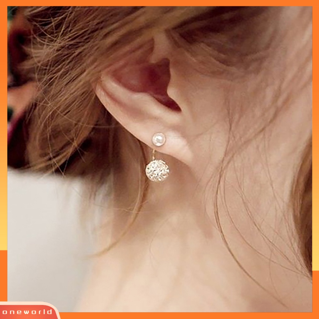 [WOD] 1pasang Ear Studs Faux Pearl Decor Jewelry Alloy Wanita Anting Tusuk Depan Belakang Untuk Pesta Ulang Tahun