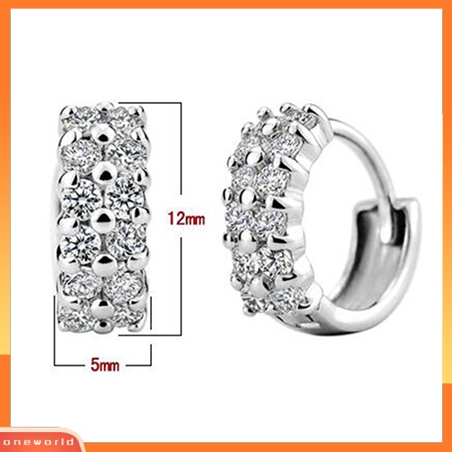 [WOD] Wanita Baris Ganda Bening Cubic Zirconia Hoop Huggie Anting Pesta Pernikahan